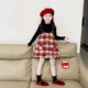 女童红色格子夹棉背心裙圣诞新年连衣裙2025冬季 新款 小女孩公主裙