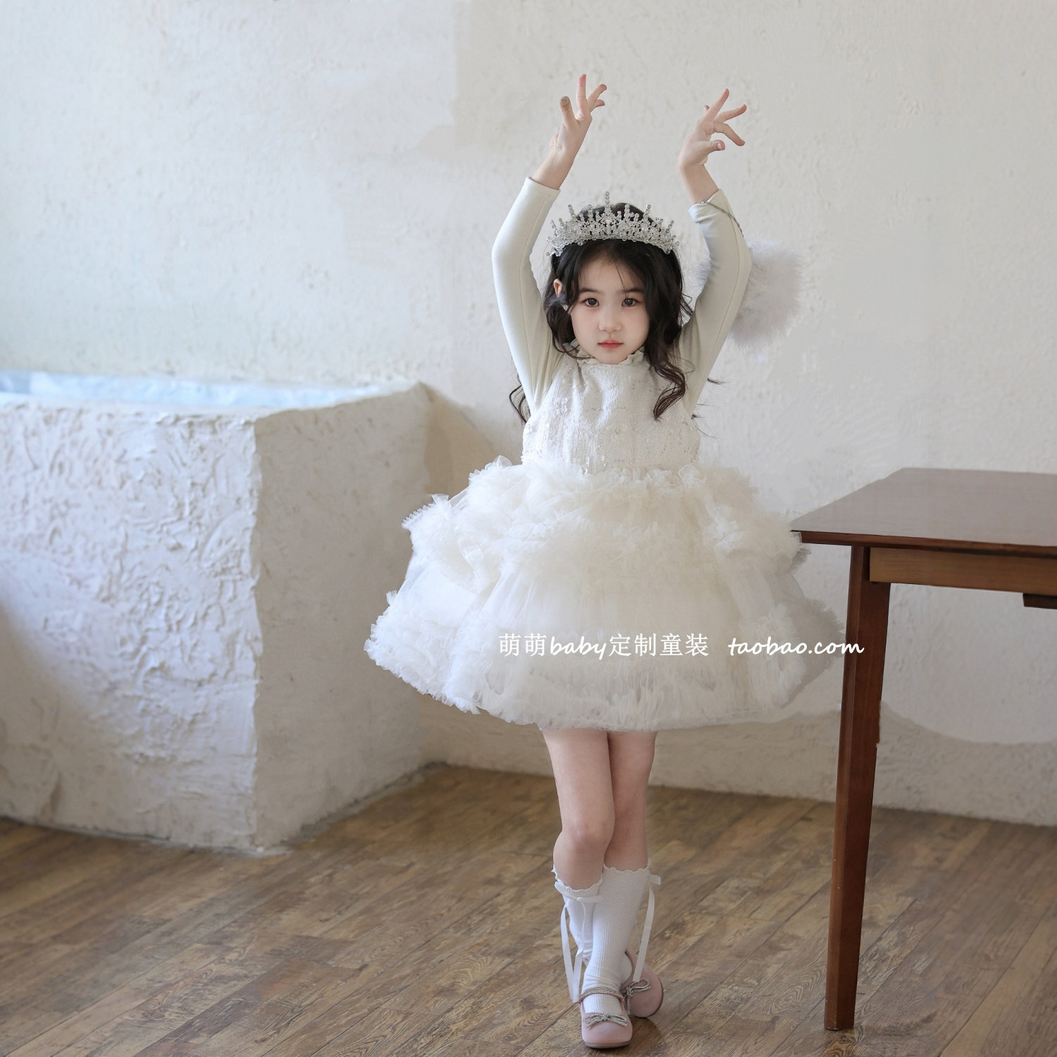 女童小香风加绒网纱蛋糕裙连衣裙