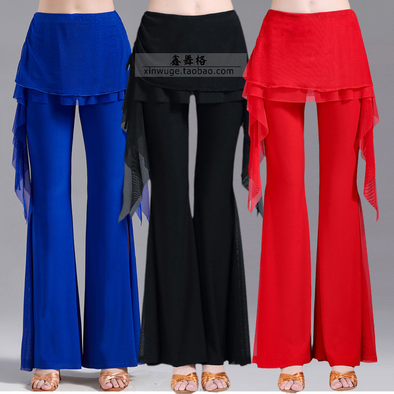 吉特巴女拉丁舞裤形体裤广场舞裤裙水兵舞裤喇叭裤模特走秀长裤春