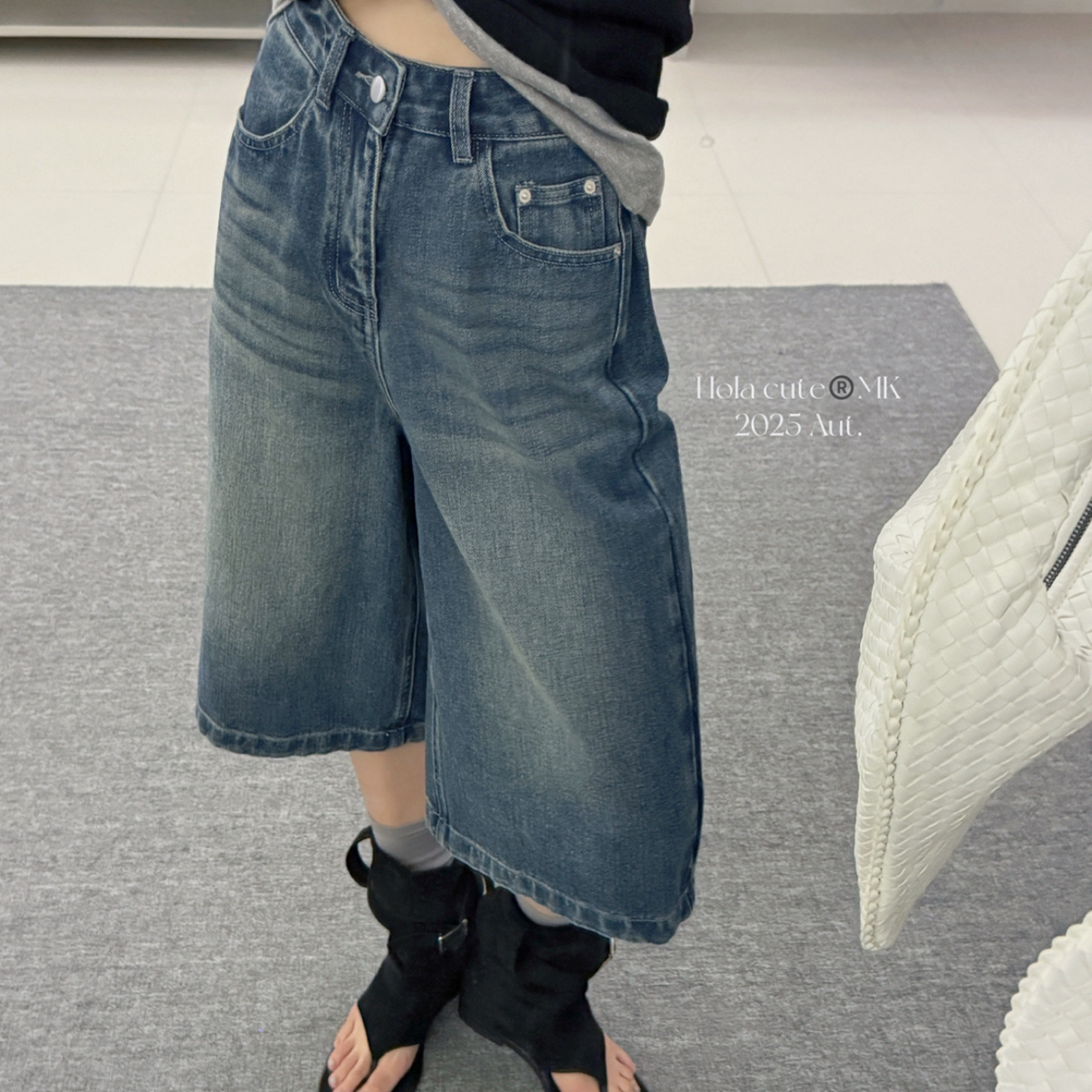 MK Hola Cute斯女孩超好看洗水复古牛仔五分裤牛仔短裤