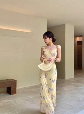 YOOMINI-丝边印花甜美气质氛围感度假风长裙2026连衣裙