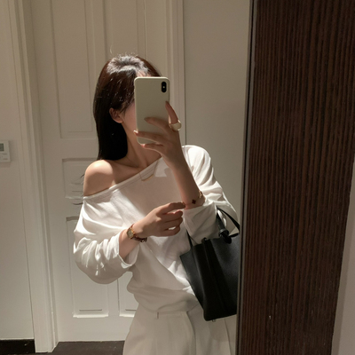 ENJOYABLE-挑人绑带不可拆可斜肩小衫(单独上衣可做套装)