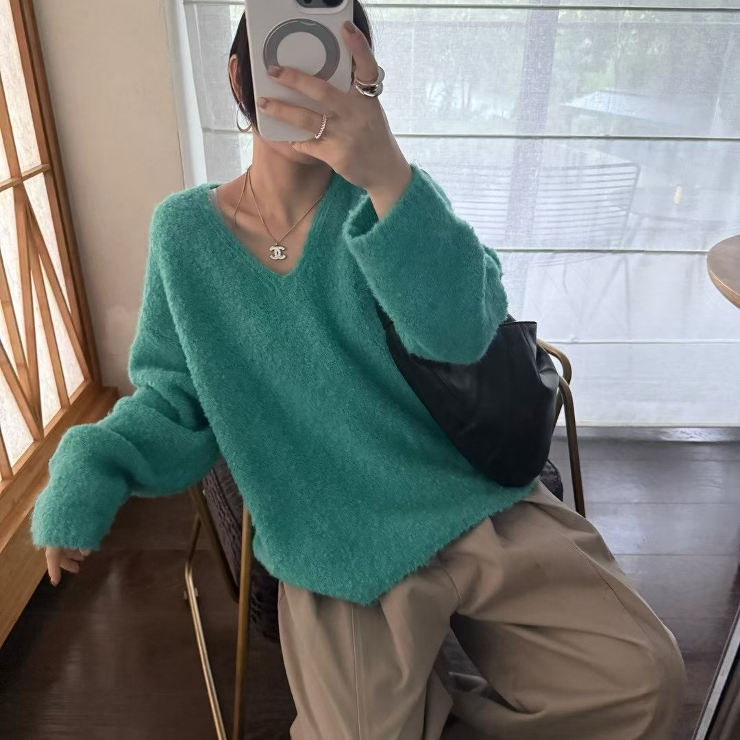 ALL LEVASE-秋上新V领慵懒风宽松休闲针织衫