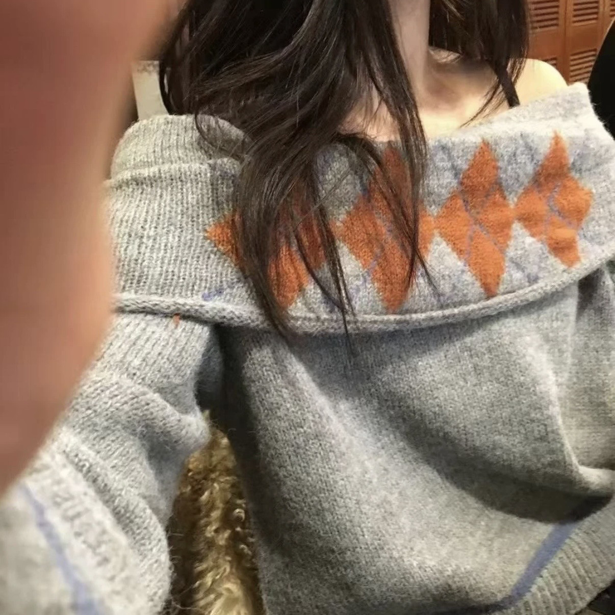 IF-冬季新款｜圣诞限定款美美一字肩羊毛毛衣(含30羊毛)