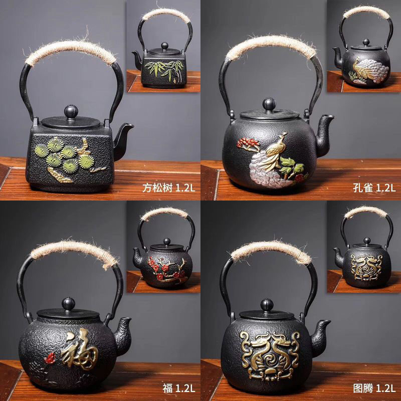 新中式玄关摆件软装饰品创意家居茶餐厅茶室复古泡茶壶铸铁壶吊壶