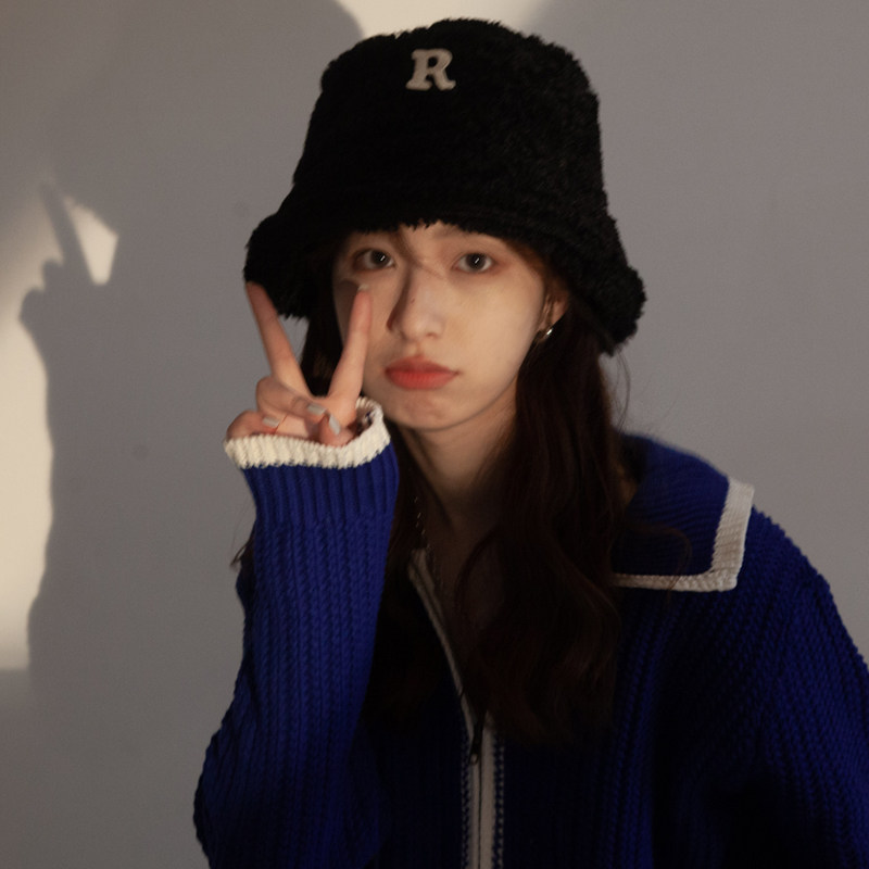 CENCE KAER FRENCH FACE SHOWING LITTLE LAMB WOOL FISHERMAN HAT LETTERS VERSATILE BUCKET HAT THERMAL HAT MEN