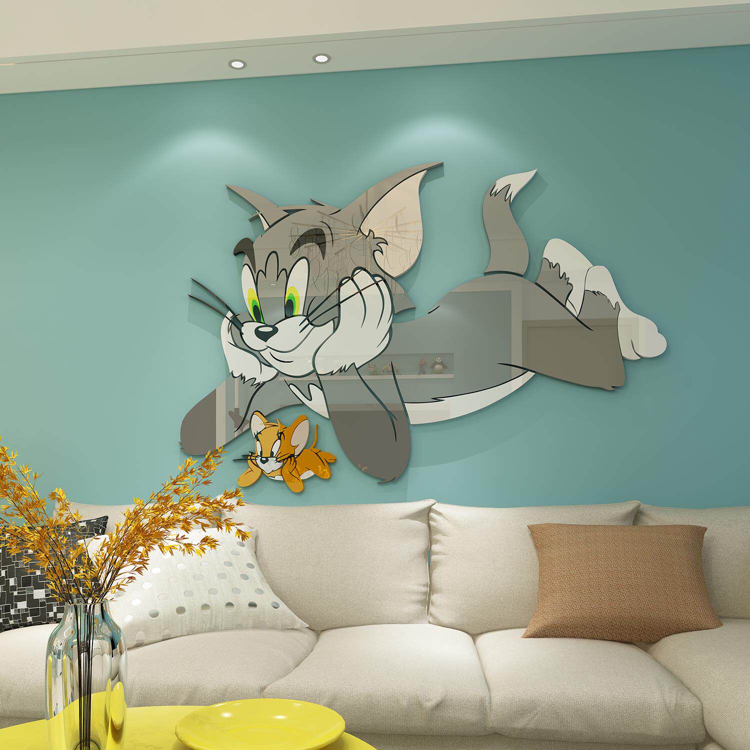 卡通猫和老鼠3d亚克力立体墙贴客厅卧室床头儿童房创意装饰自粘画