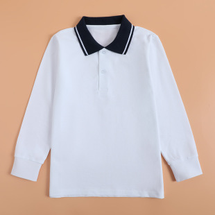 POLO衫 儿童校服白色t恤长袖 春秋男女童粉色园服纯棉中小学生上衣