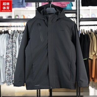 李宁冲锋衣男2024冬季加绒保暖反光防泼水三合一风衣外套AWBU007