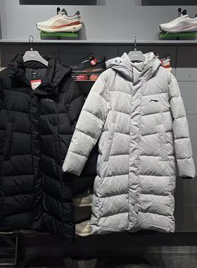李宁长款羽绒服2025冬季新款男子防泼水保暖过膝连帽外套AYMV217