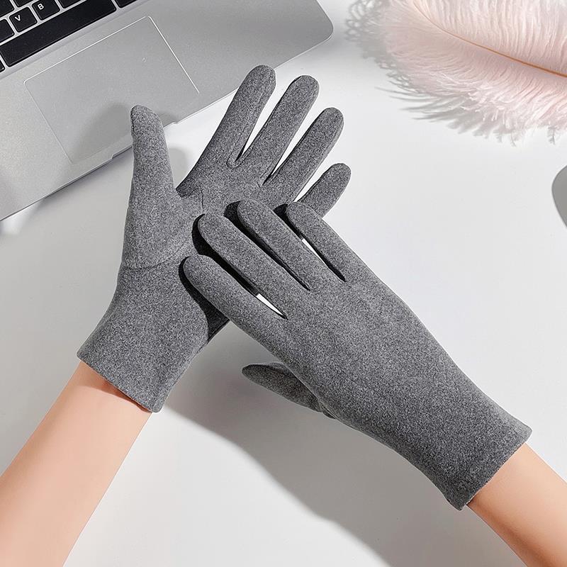 手套冬天女春秋款德绒薄款棉保暖防寒加绒骑车防风弹力触控屏幕电