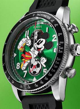 Disney x Fossil化石手表迪士尼米奇米老鼠足球石英计时男女腕表