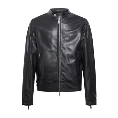 Dsquared2皮夹克男士防风保暖耐磨时尚黑色圆领拉链侧口袋街头