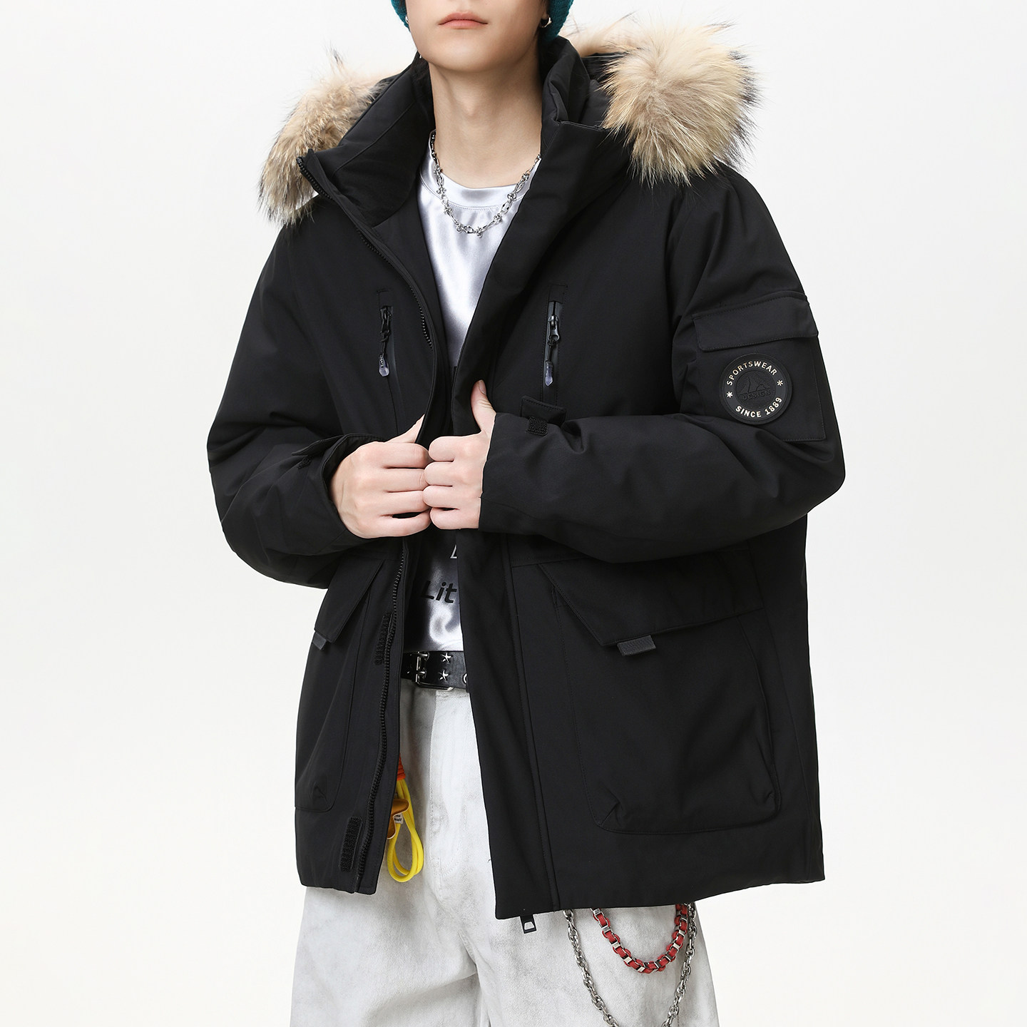 以羽绒服男款2025冬季新品工装派克大毛领加厚时尚百搭保暖外套純