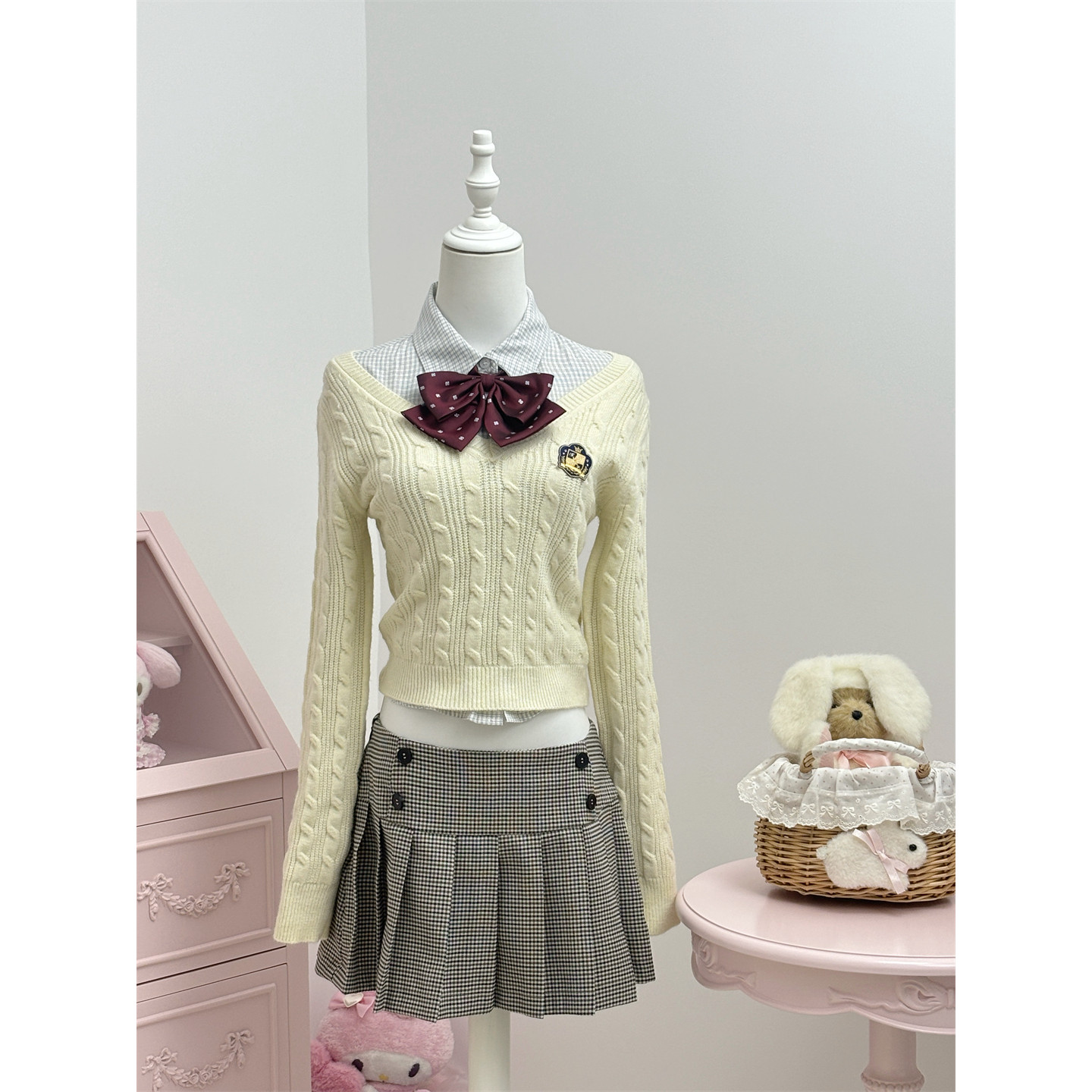 你的懒懒llan女校风波活力少女拼色 学院制服三件套女新