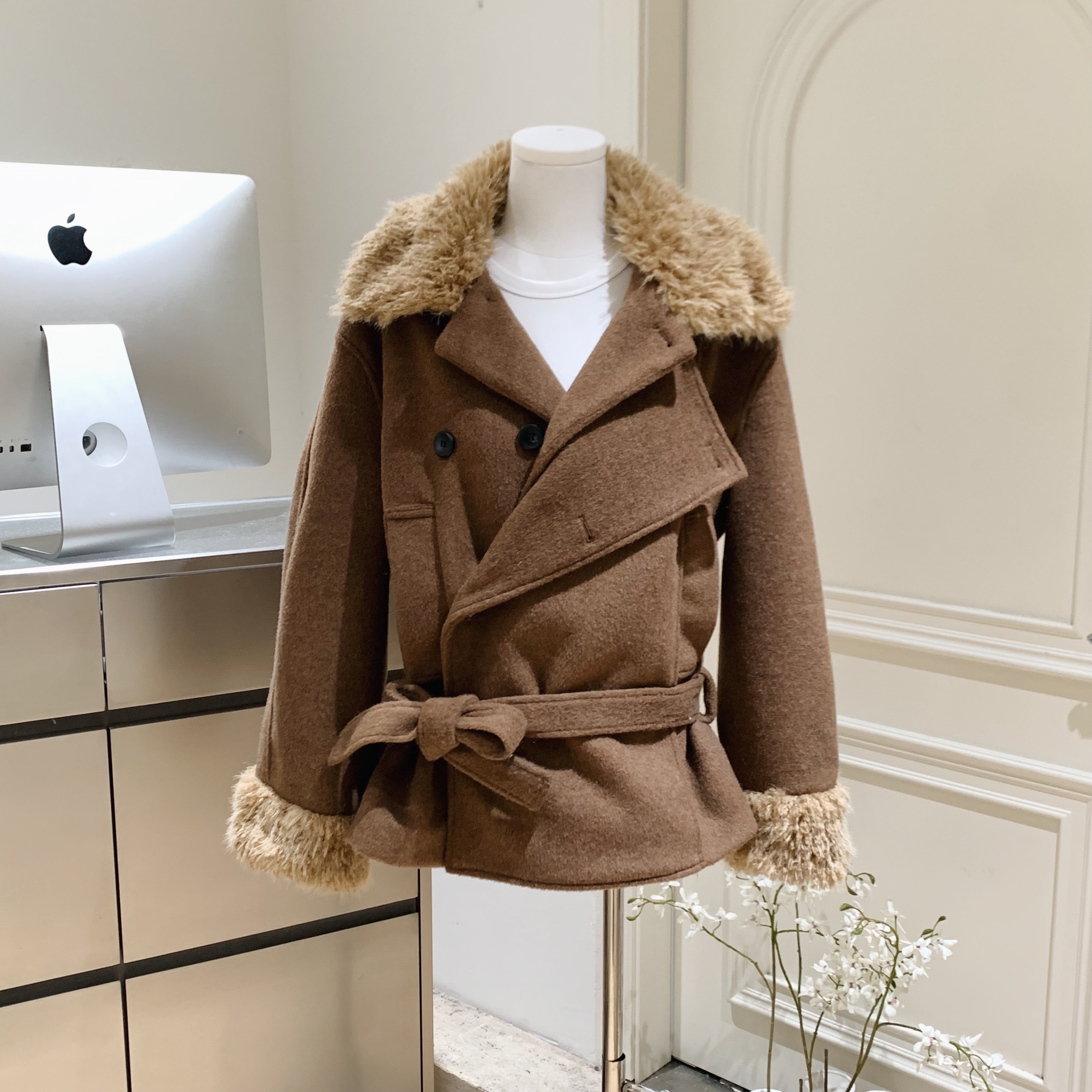 10.7新品WESTAYONE毛领加厚毛呢大衣外套女士小个子高级