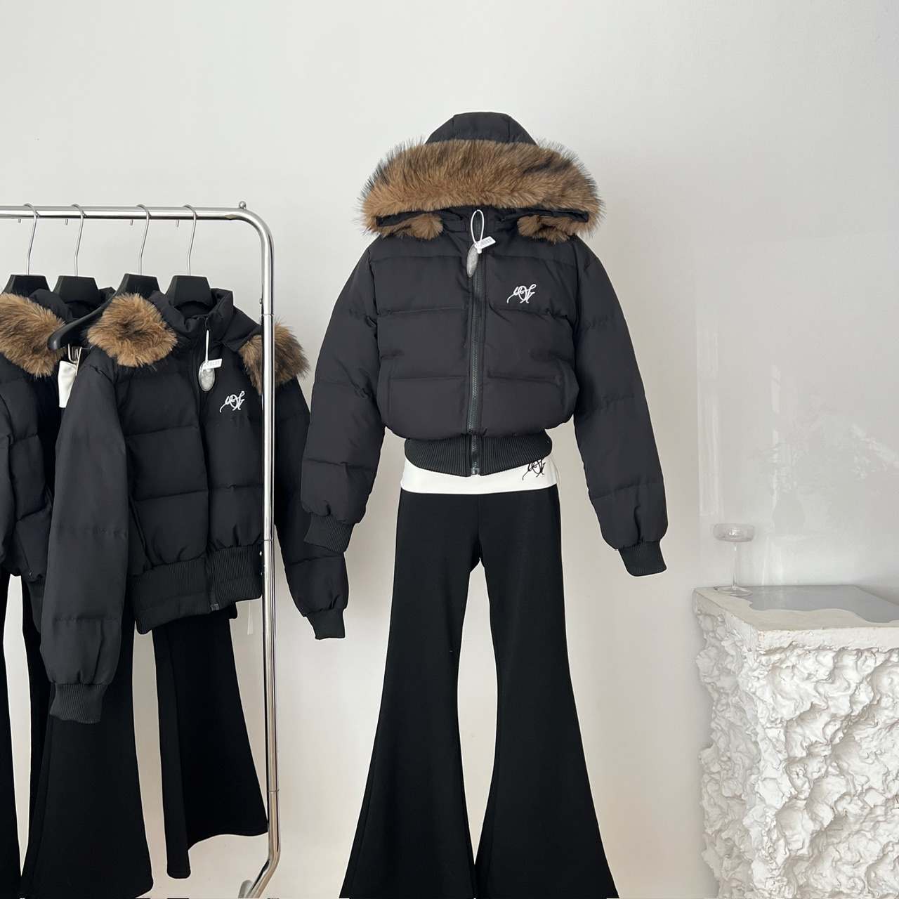 10.7新品WESTAYONE收腰毛领棉服女款2025新款冬季棉衣+拼腰微喇裤