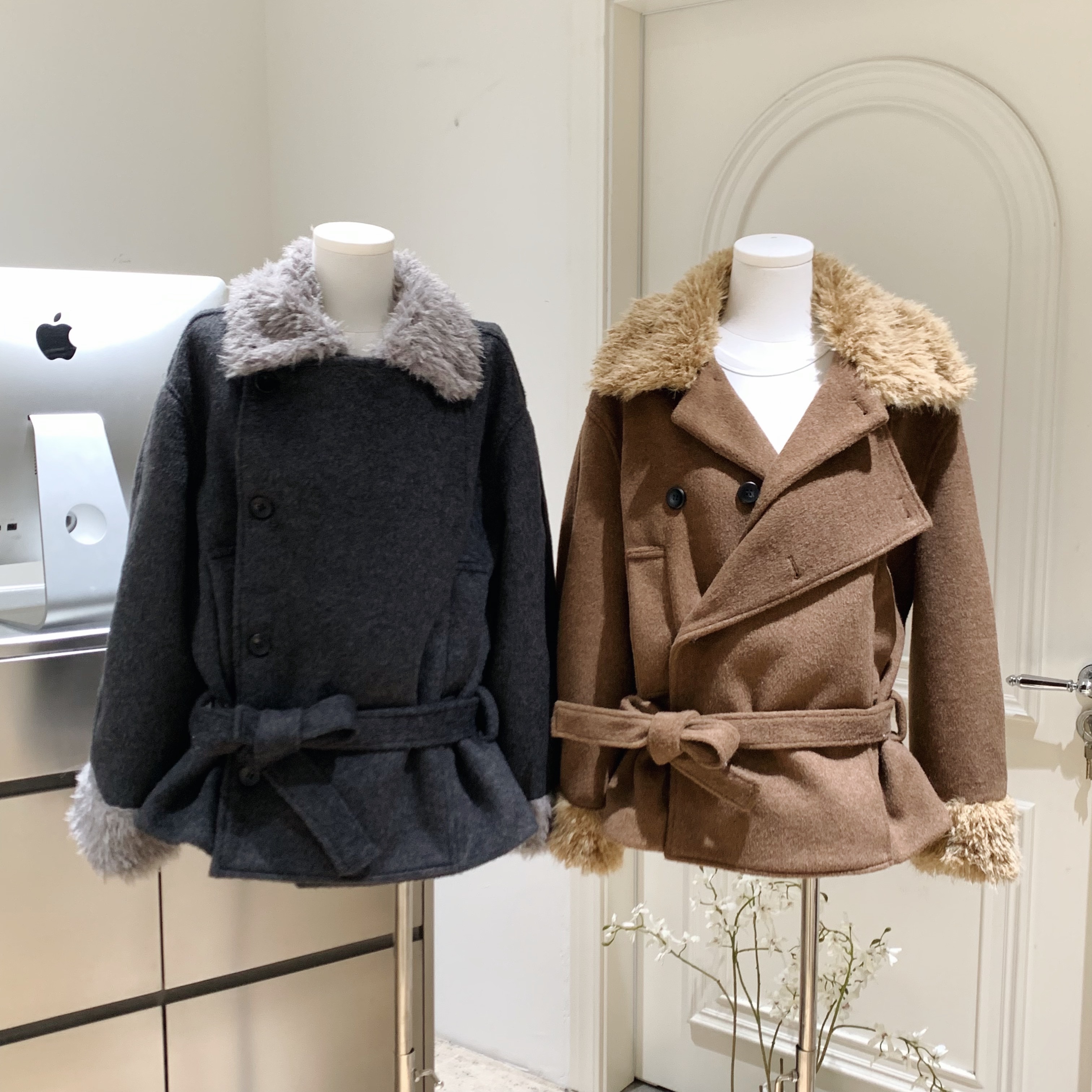 10.7新品WESTAYONE毛领加厚毛呢大衣外套女士小个子高级