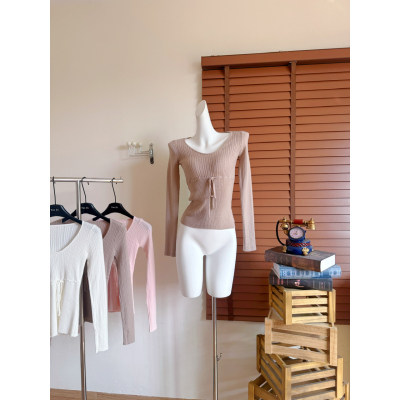 CallmeEar//冬日典藏抽绳设计感v领针织衫女冬季修身长袖上衣