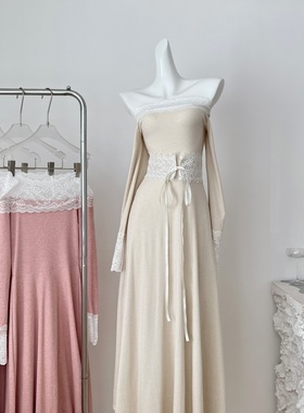 大Eees樱吹雪 一字肩针织连衣裙女秋冬装巨好看的内搭气质针织裙