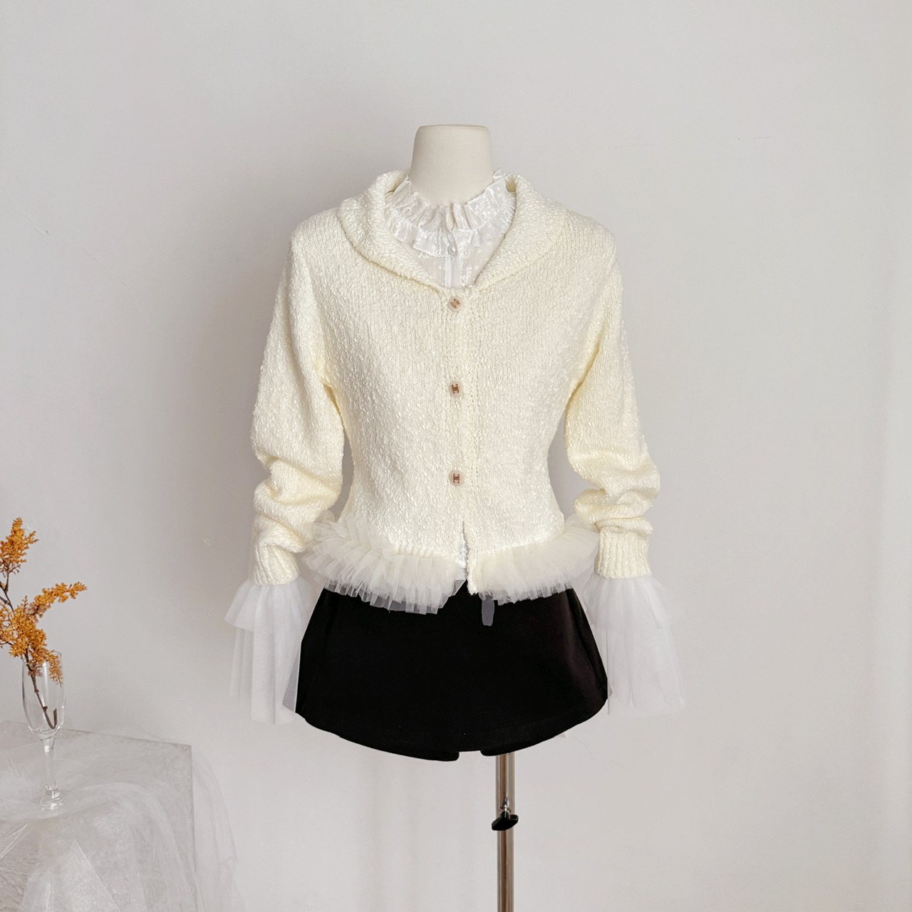 迟伞伞25/fw 月光雪落 节日战袍 Jor*a手工马海羊毛开衫衬衫套装