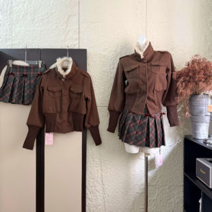 Pinksoya 松茶可可 高级感复古金属扣外套女秋季新款呢子外套上衣