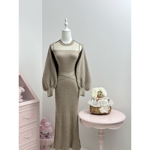 甜水仙 银座muse裙 日系系带罩衫 无袖背心针织连衣裙两件套