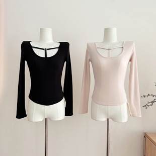 Chill巧儿C位打底温柔气质钻扣拼接性感纯欲针织衫内搭上衣女