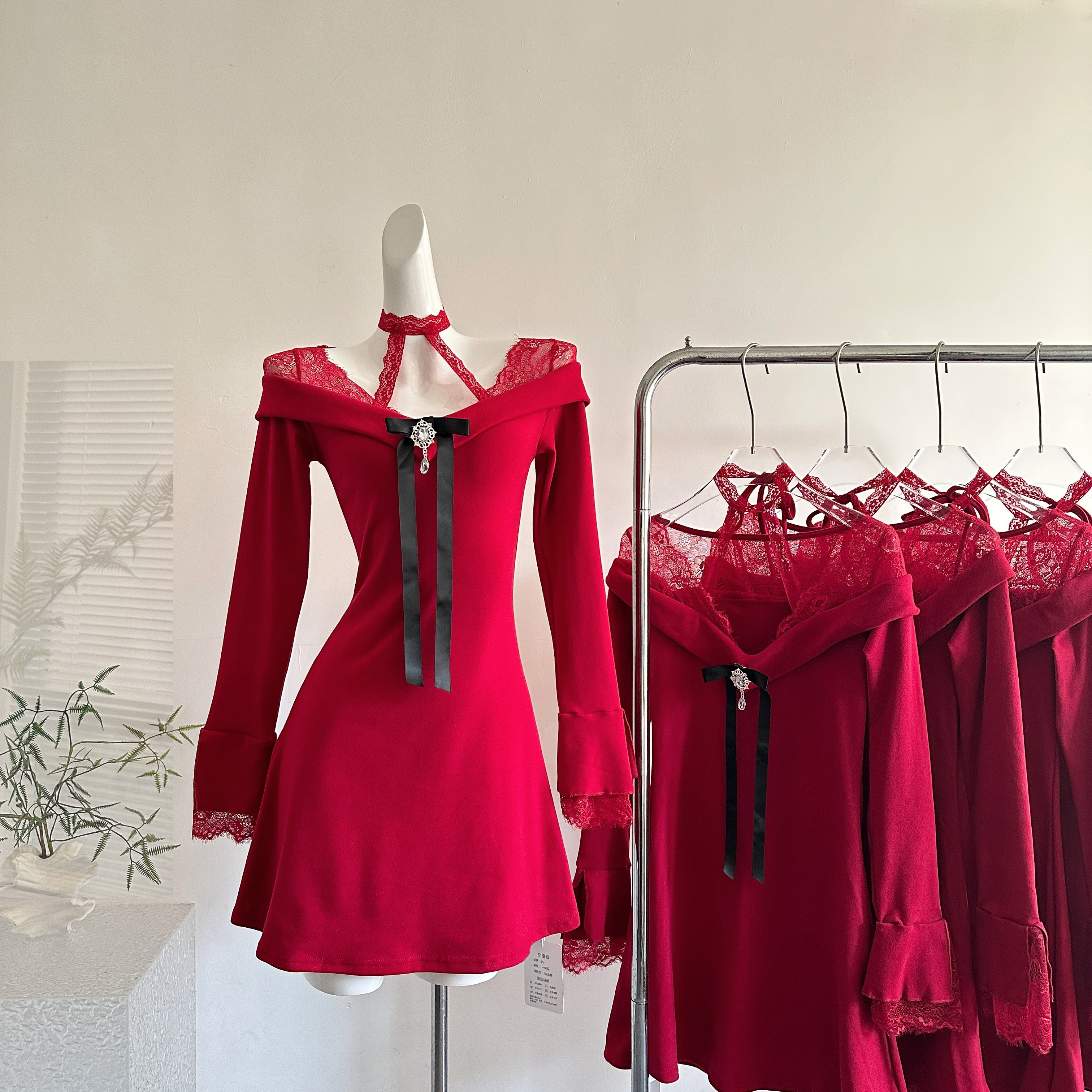 Mejiu蜜九圣诞红境圣诞节纯欲针织连衣裙女秋冬跨年派对裙子