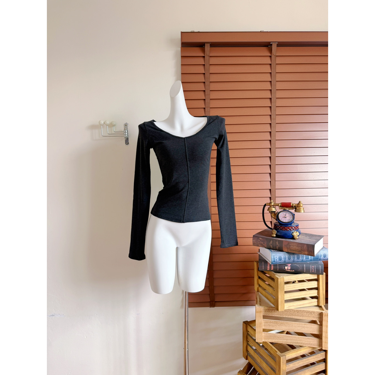 sheepland秋冬刚需 天鹅颈U领纯欲长袖T恤女秋高弹显瘦内搭打底衫