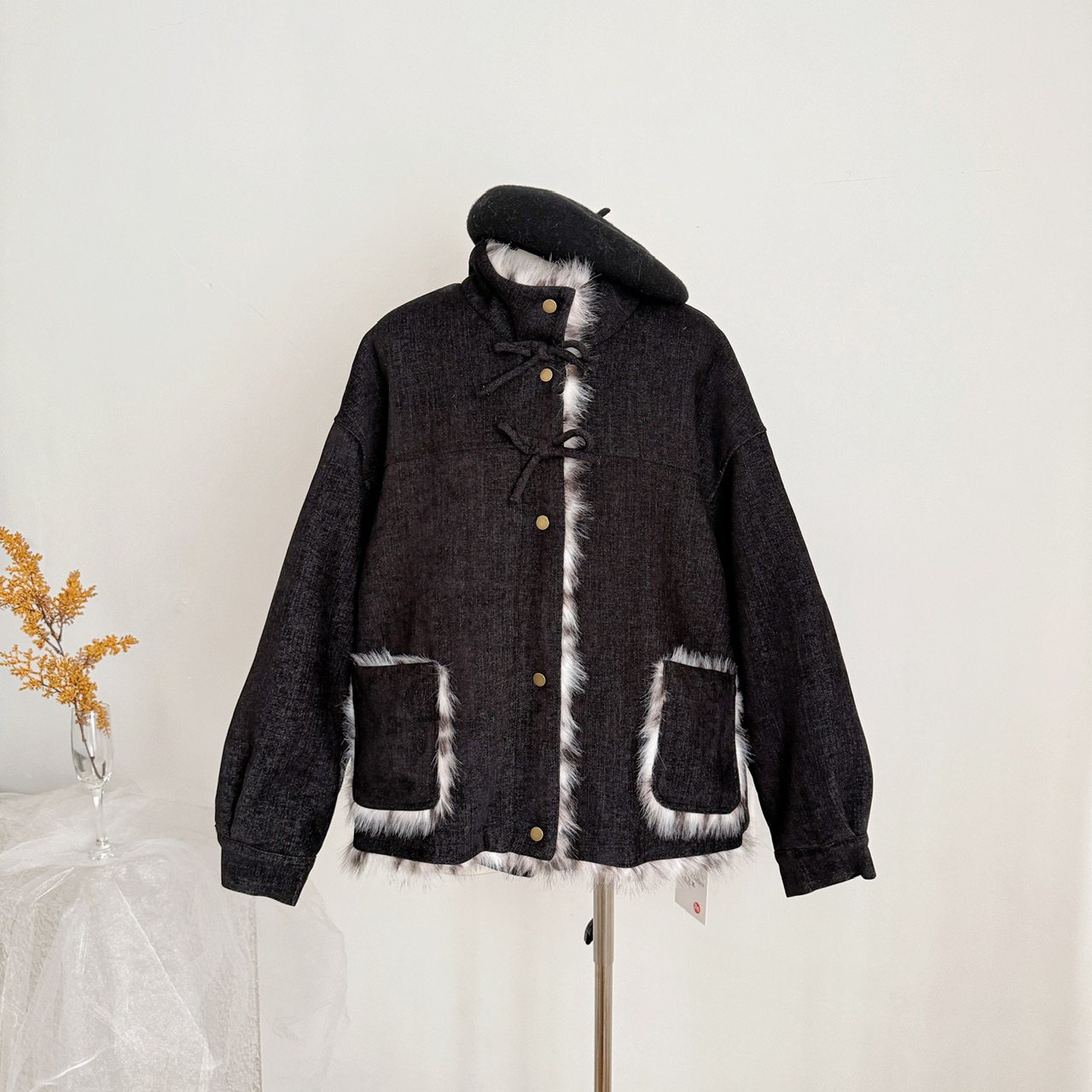 THETURE暗黑小野猫2025新款冬加厚毛毛女环保皮毛一体短外套豹纹