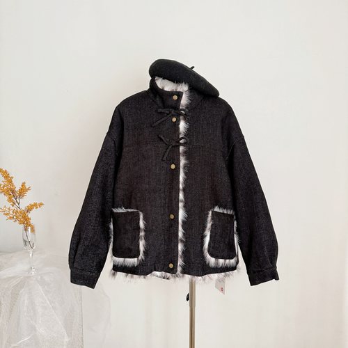 THETURE暗黑小野猫2025新款冬加厚毛毛女环保皮毛一体短外套豹纹