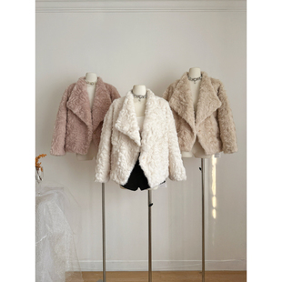 WITHMXBOOM灰灰家仿狐狸毛翻领短外套女韩系气质温柔宽松显瘦上衣