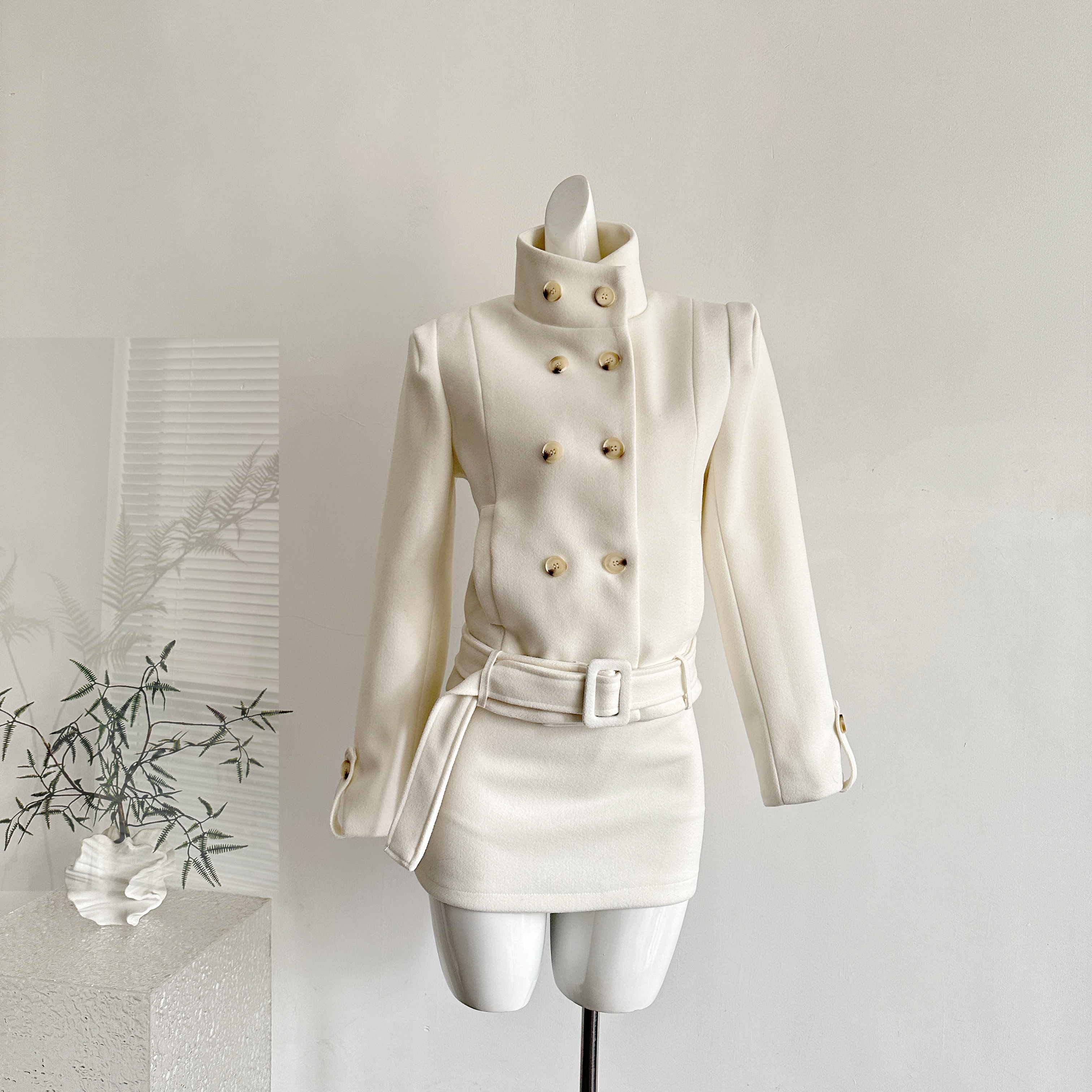 YUGEZHANG伦敦日记收腰毛呢外套修身中长款上衣+半裙