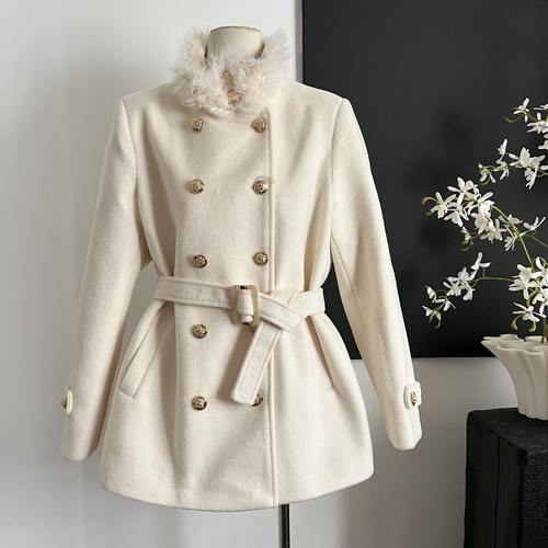 QDQD 千金感立领呢子大衣女冬季高级感气质显瘦腰带收腰毛呢外套