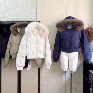 Skk Store 芬兰雪境 冬季可拆毛领连帽50白鸭绒收腰短款羽绒服女