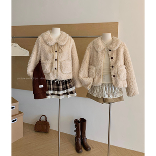 PtonUmi 雪顶摩卡 皮毛一体绑带短外套女秋冬巨好看羊羔绒棉衣服