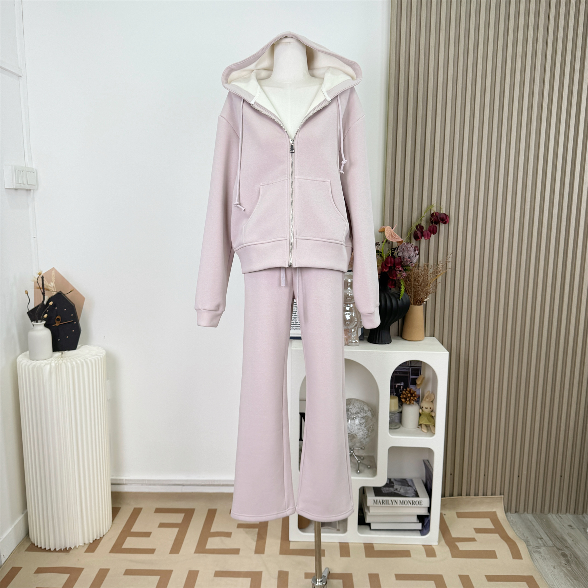 CHU小初/梦幻紫卫衣组～温暖加绒高克重连帽卫衣长裤休闲套装