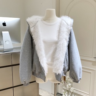 Skk Store绒绒小雪人 正反两穿定染环保仿皮草保暖连帽卫衣外套