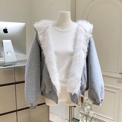 Skk Store绒绒小雪人 正反两穿定染环保仿皮草保暖连帽卫衣外套