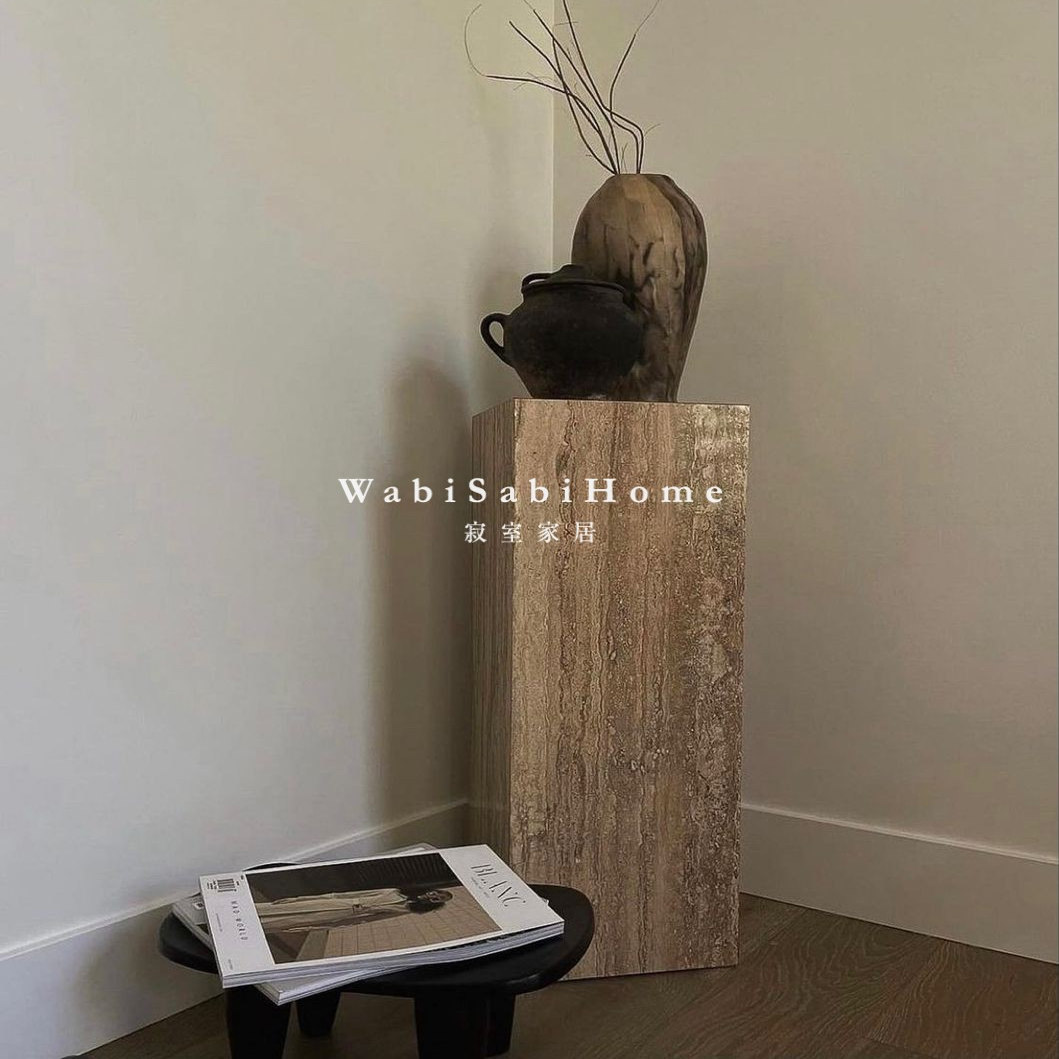 设计天然罗马黄洞大理石潘多拉别墅角几立柱子餐桌展台摆件雕塑台