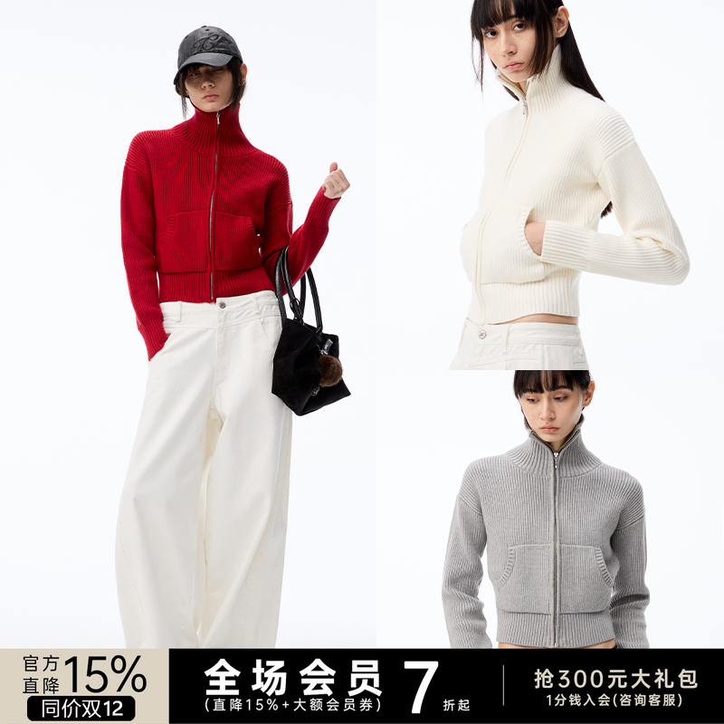 JCAESAR WOMEN 坑条短毛衣 高克重粗坑条肌理 合体微修身针织开衫