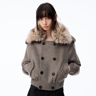 呢大衣 可拆卸毛领双排扣短款 奥地利羊毛混纺外套 WOMEN JCAESAR