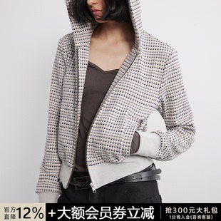 WOMEN 微露腰线 小花连帽卫衣 修身 双色 像素提花面料 JCAESAR