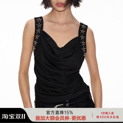 JCAESAR铆钉荡领吊带背心合身