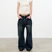 水洗做旧 JCAESAR 12oz纯棉 低裆双口袋闪电蓝牛 低腰设计 WOMEN