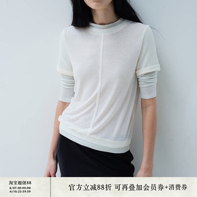 JCAESAR WOMEN 假两件堆袖短袖t恤 奥地利天丝羊毛混纺 亲肤柔软