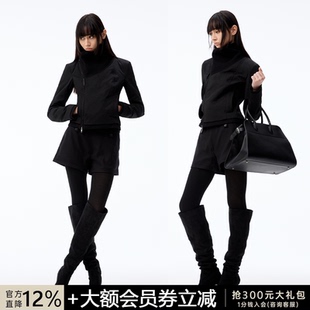 WOMEN 短款 螺纹交叉领修身 90白鸭绒 黑色 斜拉链羽绒服 JCAESAR