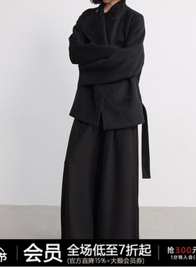 JCAESAR WOMEN 无腰头打褶阔腿西裤 垂感面料 大A字版型 黑色