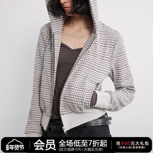 JCAESAR WOMEN 小花连帽卫衣 像素提花面料 修身 微露腰线 双色